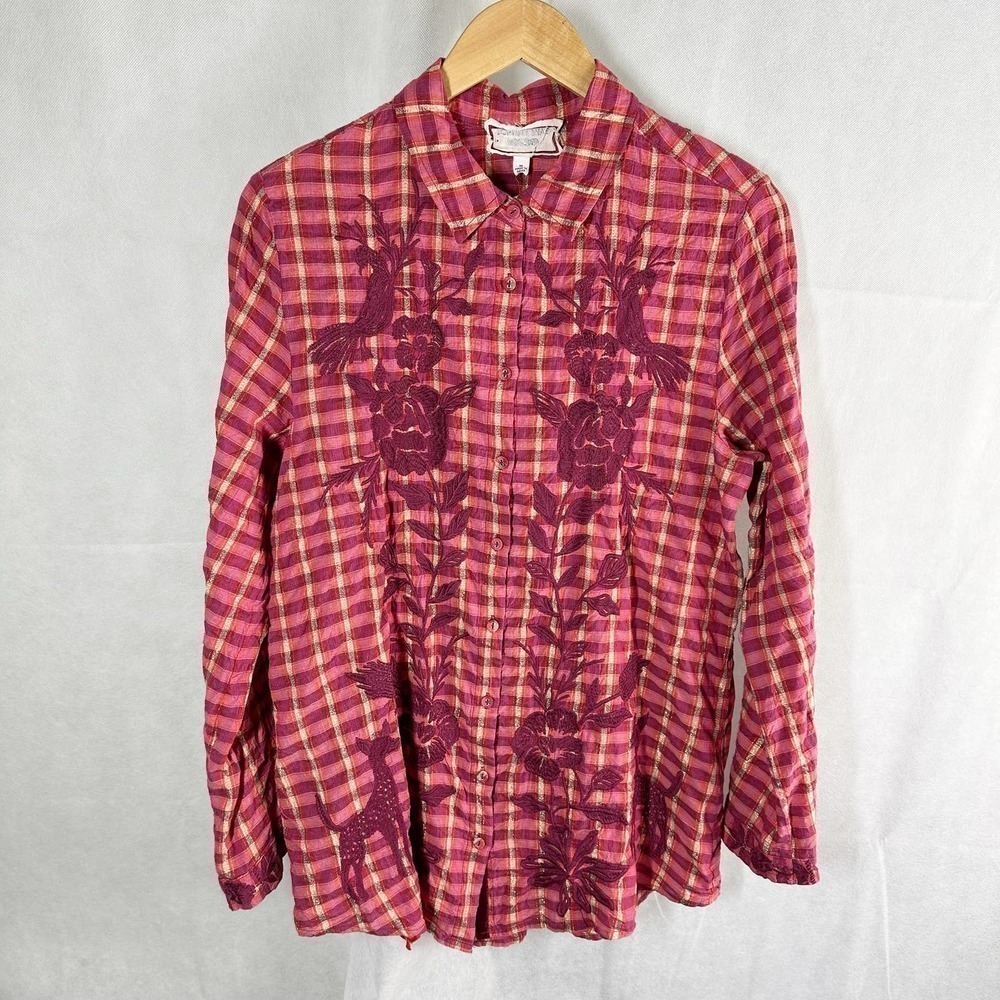 Johnny Was Martina Kimono Sleeve Oversized Shirt In Plaid Size Medium